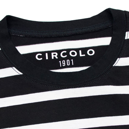 CIRCOLO 1901（チルコロ 1901）ボーダー柄 ストレッチ コットン Tシャツ【ブラック×ホワイト】国内正規品