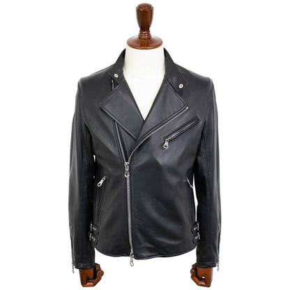 CINQUANTA（チンクワンタ）STAND COLLAR DOUBLE RIDERS スタンドカラー ダブル ライダースジャケット シルバージップ【ブラックBLACK】国内正規品