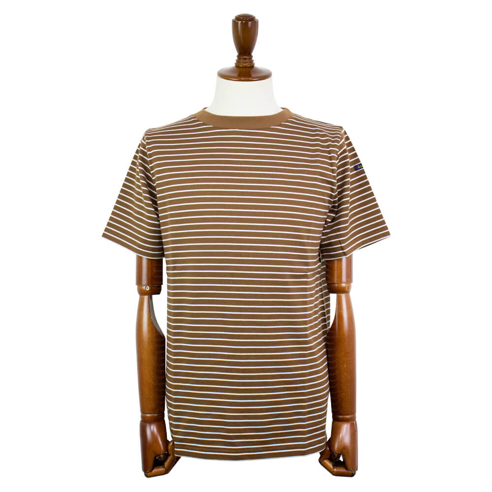 Le minor（ルミノア）20ゲージコットン ボーダー クルーネックカットソー【ブラウン×ホワイト】