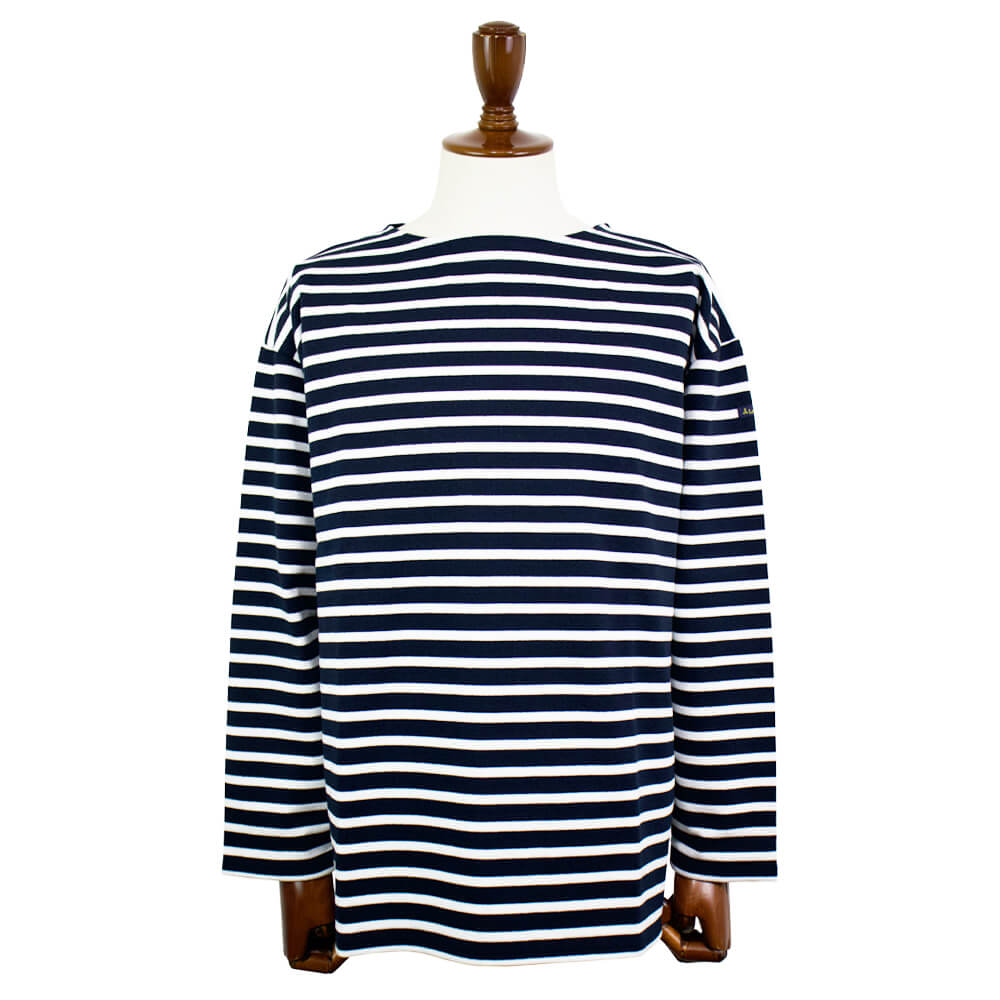 Le minor（ルミノア）14ゲージコットン ボーダー ボートネックカットソー【ネイビー×ホワイト】