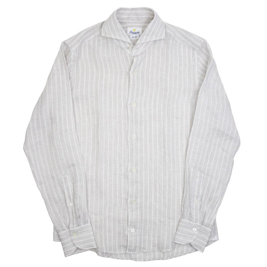 giannetto（ジャンネット）Vinci fit ワイドカラー ストライプ柄 リネン シャツ【ベージュ×ホワイト】国内正規品