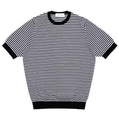 FILIPPO DE LAURENTIIS（フィリッポ デ ローレンティス）ボーダー柄 ハイゲージ コットン ニット Tシャツ【ブラック×ホワイト】国内正規品