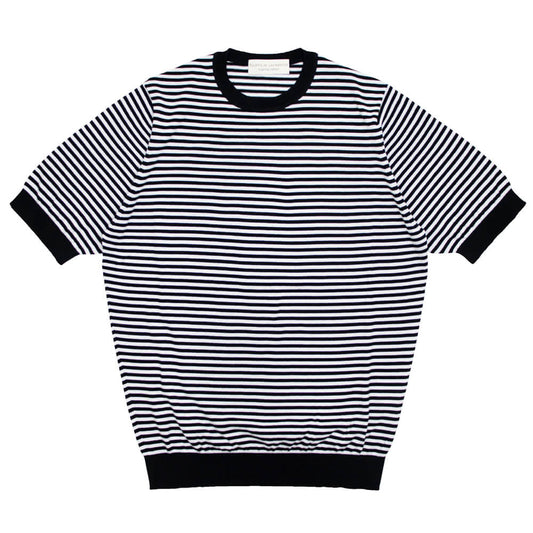 FILIPPO DE LAURENTIIS（フィリッポ デ ローレンティス）ボーダー柄 ハイゲージ コットン ニット Tシャツ【ブラック×ホワイト】国内正規品