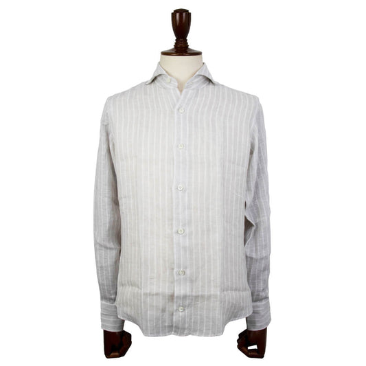 giannetto（ジャンネット）Vinci fit ワイドカラー ストライプ柄 リネン シャツ【ベージュ×ホワイト】国内正規品