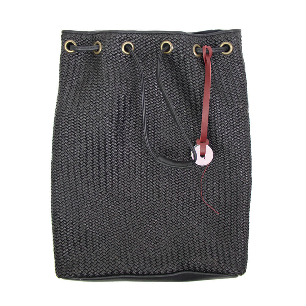 FATTORIA del CUOIO（ファットリアデルクオーイオ）イントレチャート 巾着 レザーバッグ【ブラック】国内正規品