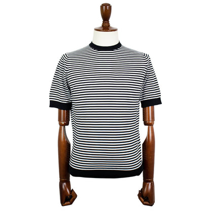 FILIPPO DE LAURENTIIS（フィリッポ デ ローレンティス）ボーダー柄 ハイゲージ コットン ニット Tシャツ【ブラック×ホワイト】国内正規品