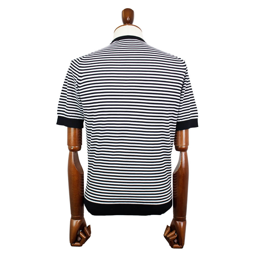 FILIPPO DE LAURENTIIS（フィリッポ デ ローレンティス）ボーダー柄 ハイゲージ コットン ニット Tシャツ【ブラック×ホワイト】国内正規品