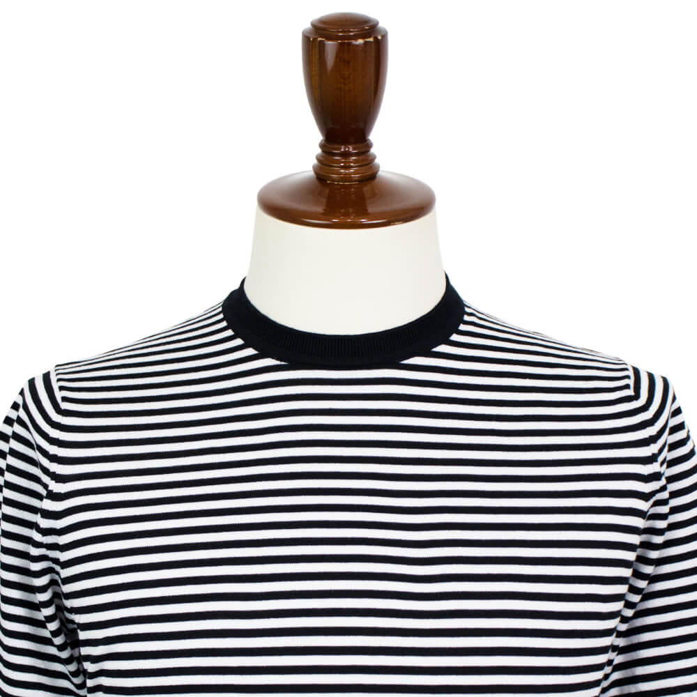 FILIPPO DE LAURENTIIS（フィリッポ デ ローレンティス）ボーダー柄 ハイゲージ コットン ニット Tシャツ【ブラック×ホワイト】国内正規品