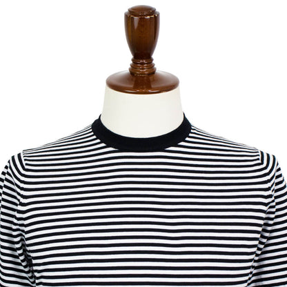 FILIPPO DE LAURENTIIS（フィリッポ デ ローレンティス）ボーダー柄 ハイゲージ コットン ニット Tシャツ【ブラック×ホワイト】国内正規品