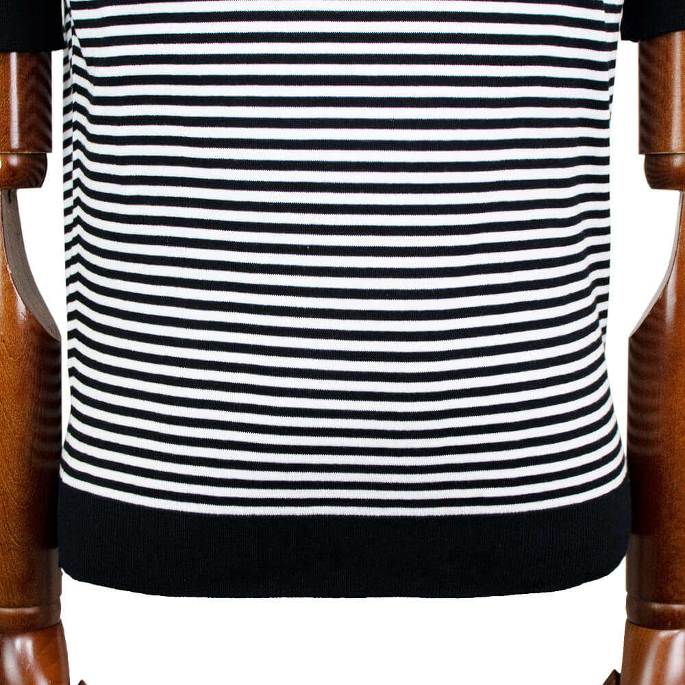 FILIPPO DE LAURENTIIS（フィリッポ デ ローレンティス）ボーダー柄 ハイゲージ コットン ニット Tシャツ【ブラック×ホワイト】国内正規品