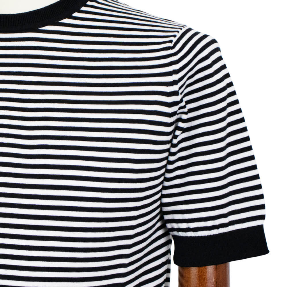 FILIPPO DE LAURENTIIS（フィリッポ デ ローレンティス）ボーダー柄 ハイゲージ コットン ニット Tシャツ【ブラック×ホワイト】国内正規品
