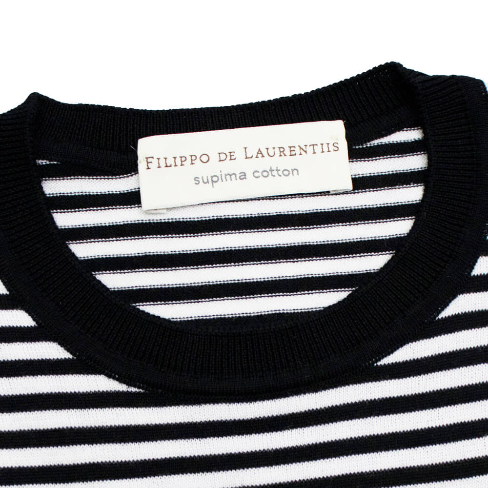 FILIPPO DE LAURENTIIS（フィリッポ デ ローレンティス）ボーダー柄 ハイゲージ コットン ニット Tシャツ【ブラック×ホワイト】国内正規品