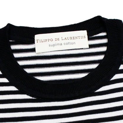 FILIPPO DE LAURENTIIS（フィリッポ デ ローレンティス）ボーダー柄 ハイゲージ コットン ニット Tシャツ【ブラック×ホワイト】国内正規品