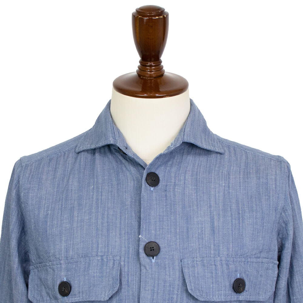GUY ROVER（ギローバー）コットン リネン シャツ ブルゾン【ブルー】国内正規品