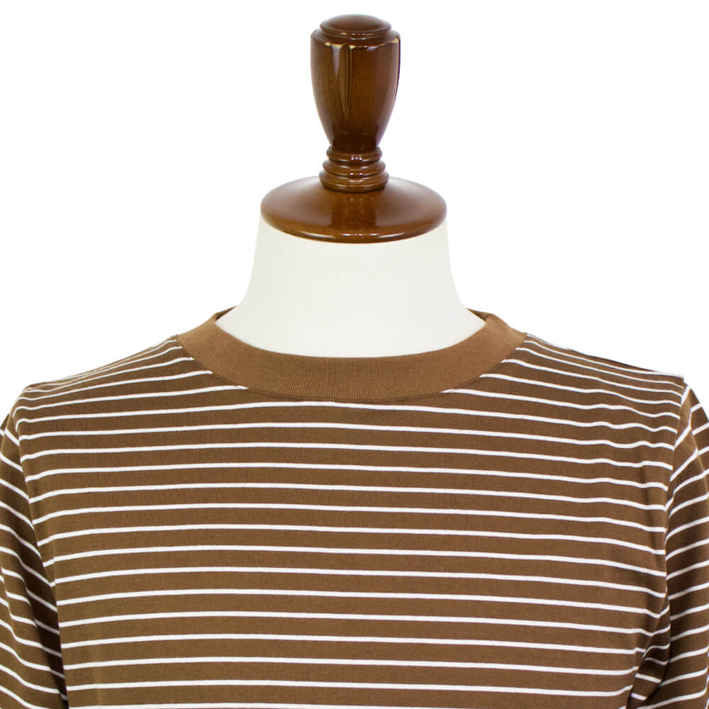 Le minor（ルミノア）20ゲージコットン ボーダー クルーネックカットソー【ブラウン×ホワイト】
