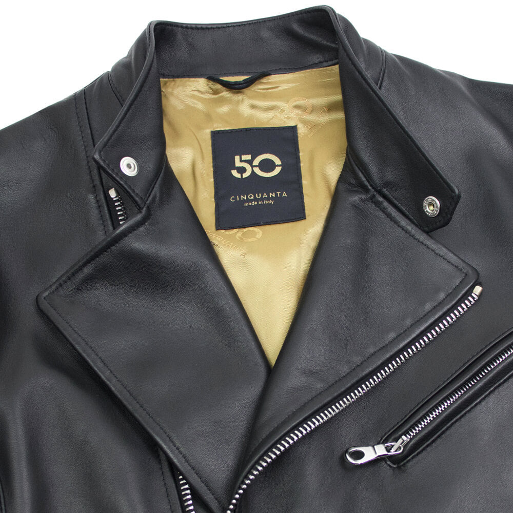 CINQUANTA（チンクワンタ）STAND COLLAR DOUBLE RIDERS スタンドカラー ダブル ライダースジャケット シルバージップ【ブラックBLACK】国内正規品