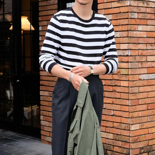 Blu Bre（ブルブレ）ボーダー柄 コットン ニット Tシャツ【ブラック×ホワイト】国内正規品