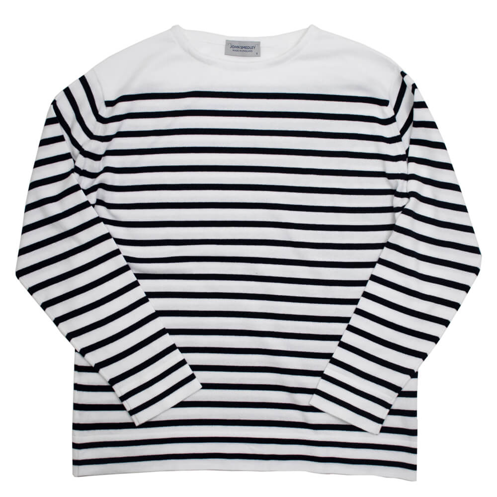 JOHN SMEDLEY（ジョンスメドレー）CHELTON バスクボーダーシャツ 24G【ホワイト×ネイビー】