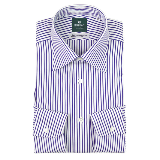 BRUNO（ブルーノ）ストライプ柄 セミワイドカラー ブロード シャツ【ネイビー×ホワイト】正規販売店