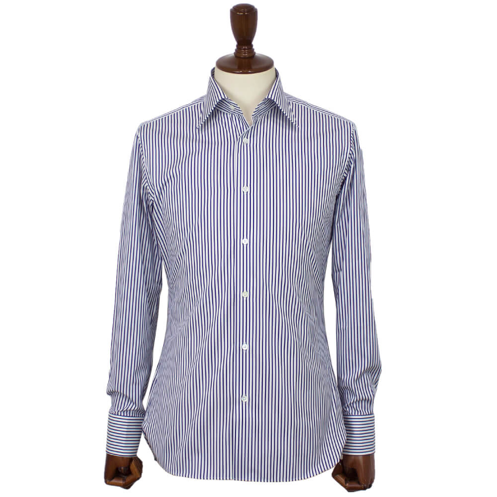 BRUNO（ブルーノ）ストライプ柄 セミワイドカラー ブロード シャツ【ネイビー×ホワイト】正規販売店