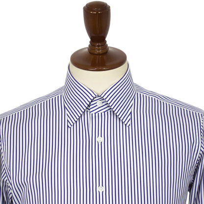 BRUNO（ブルーノ）ストライプ柄 セミワイドカラー ブロード シャツ【ネイビー×ホワイト】正規販売店