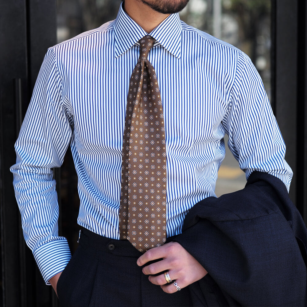 BRUNO（ブルーノ）ストライプ柄 セミワイドカラー ブロード シャツ【ネイビー×ホワイト】正規販売店