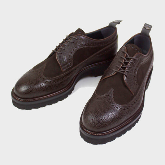 ＷＨ（ダブルエイチ） Giotto別注 ロングウィング スエードレザー シボ革 コンビ シューズ【ブラウンbrown】国内正規品