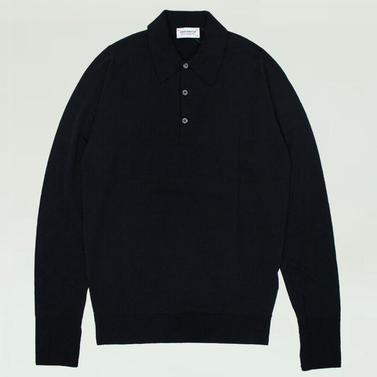 JOHN SMEDLEY（ジョンスメドレー）30ゲージ ウールロングスリーブ ニットポロ【ブラックBLACK】国内正規品