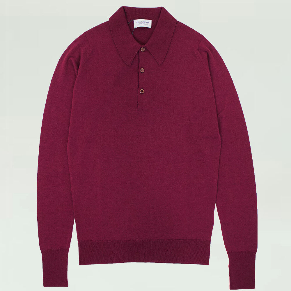 JOHN SMEDLEY（ジョンスメドレー）DORSET  30ゲージ ウールロングスリーブ ニットポロ【ボルドー】国内正規品