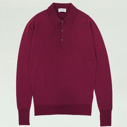 JOHN SMEDLEY（ジョンスメドレー）DORSET  30ゲージ ウールロングスリーブ ニットポロ【ボルドー】国内正規品