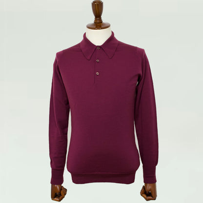 JOHN SMEDLEY（ジョンスメドレー）DORSET  30ゲージ ウールロングスリーブ ニットポロ【ボルドー】国内正規品