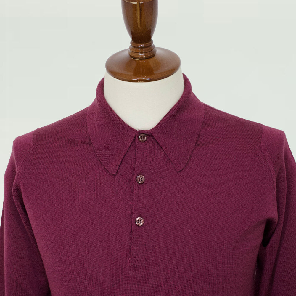 JOHN SMEDLEY（ジョンスメドレー）DORSET  30ゲージ ウールロングスリーブ ニットポロ【ボルドー】国内正規品