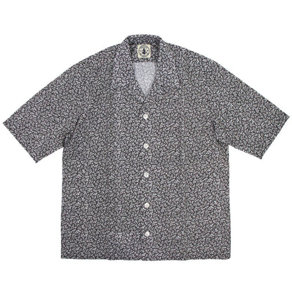 ORIAN（オリアン）「MARMY」プラント柄 コットン オープンカラー 半袖シャツ【チャコール×ホワイト】国内正規品