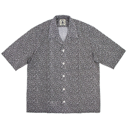 ORIAN（オリアン）「MARMY」プラント柄 コットン オープンカラー 半袖シャツ【チャコール×ホワイト】国内正規品