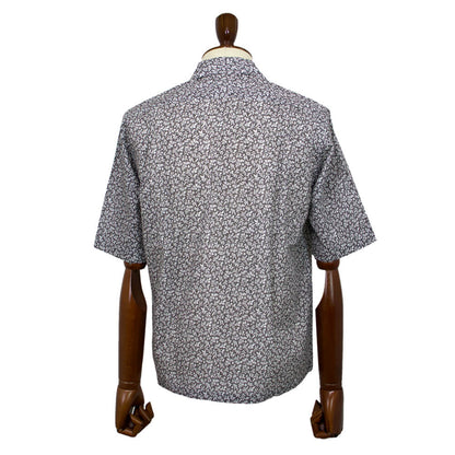 ORIAN（オリアン）「MARMY」プラント柄 コットン オープンカラー 半袖シャツ【チャコール×ホワイト】国内正規品