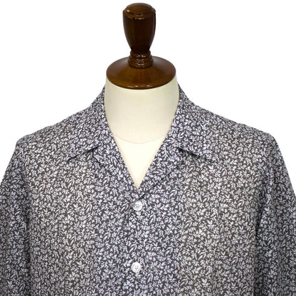 ORIAN（オリアン）「MARMY」プラント柄 コットン オープンカラー 半袖シャツ【チャコール×ホワイト】国内正規品