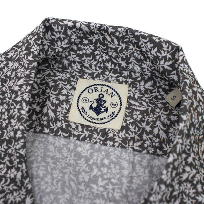 ORIAN（オリアン）「MARMY」プラント柄 コットン オープンカラー 半袖シャツ【チャコール×ホワイト】国内正規品