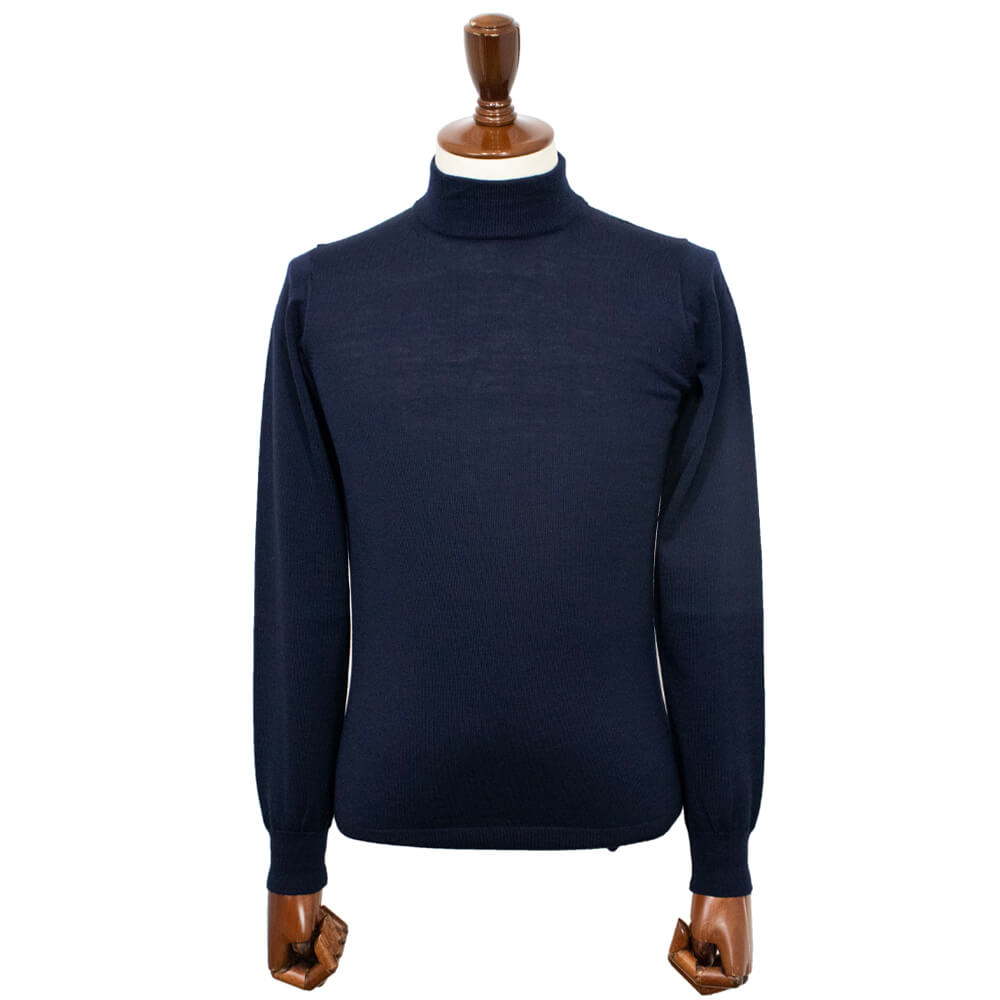 ALESSANDRO LUPPI（アレッサンドロ ルッピ）1222 HI NECK ウール ハイゲージ 長袖 モックネック ハイネック ニット【ネイビーNavy】国内正規品