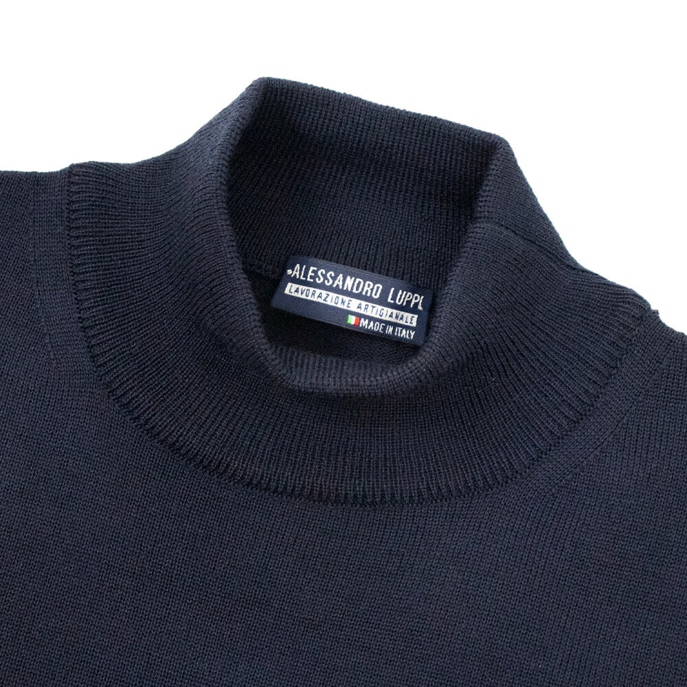 ALESSANDRO LUPPI（アレッサンドロ ルッピ）1222 HI NECK ウール ハイゲージ 長袖 モックネック ハイネック ニット【ネイビーNavy】国内正規品